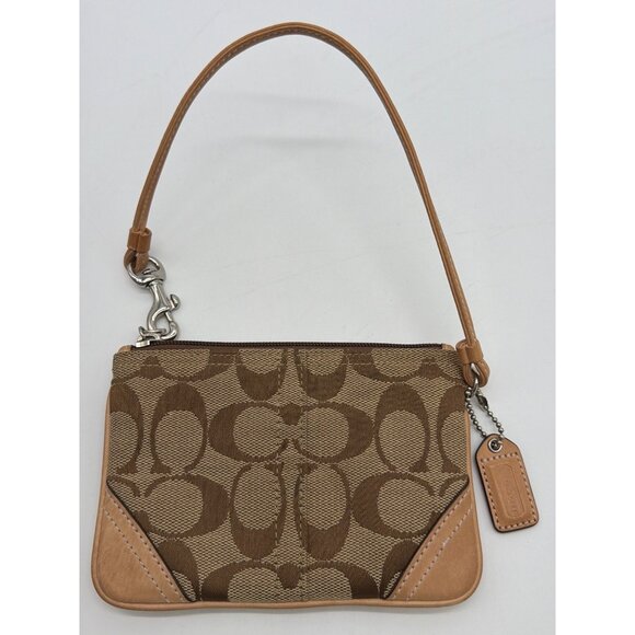 Coach Handbags - Coach Signature Brown & Tan Canvas Leather Wristlet With Zipper Closure & Detach